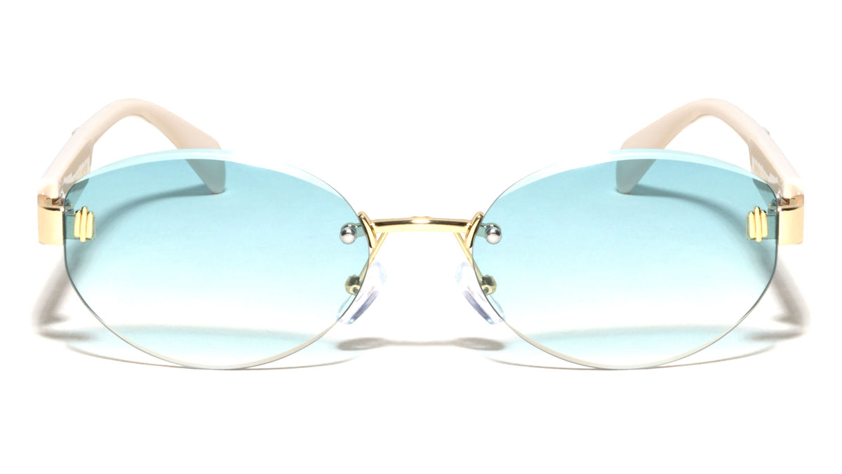 Temple Accent Rimless Diamond Edge Cut  Fashion Oval Cat Eye Wholesale Sunglasses