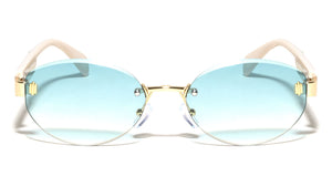 Temple Accent Rimless Diamond Edge Cut  Fashion Oval Cat Eye Wholesale Sunglasses