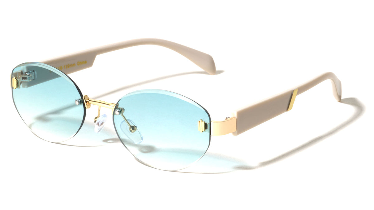 Temple Accent Rimless Diamond Edge Cut  Fashion Oval Cat Eye Wholesale Sunglasses