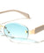 Temple Accent Rimless Diamond Edge Cut  Fashion Oval Cat Eye Wholesale Sunglasses