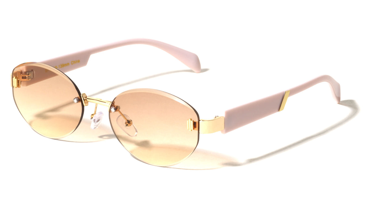 Temple Accent Rimless Diamond Edge Cut  Fashion Oval Cat Eye Wholesale Sunglasses