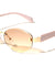 Temple Accent Rimless Diamond Edge Cut  Fashion Oval Cat Eye Wholesale Sunglasses