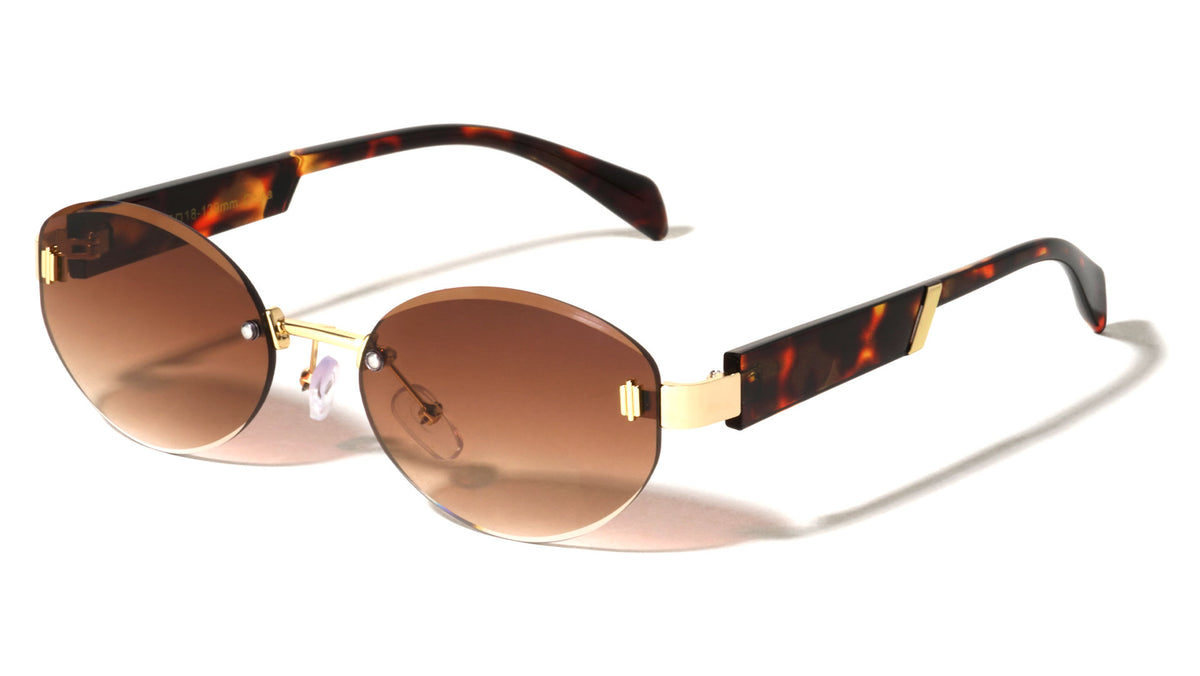 Temple Accent Rimless Diamond Edge Cut  Fashion Oval Cat Eye Wholesale Sunglasses
