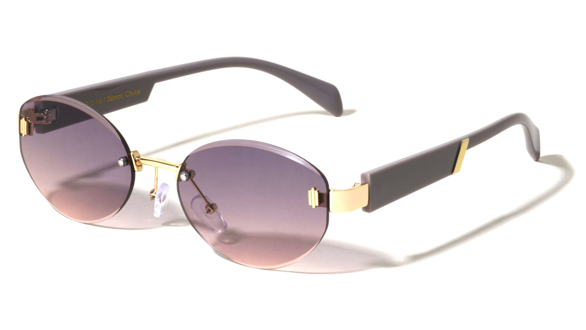 Temple Accent Rimless Diamond Edge Cut  Fashion Oval Cat Eye Wholesale Sunglasses