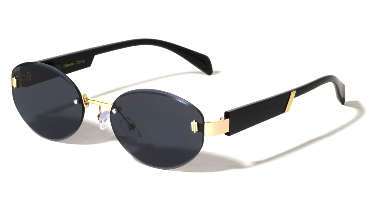 Temple Accent Rimless Diamond Edge Cut  Fashion Oval Cat Eye Wholesale Sunglasses