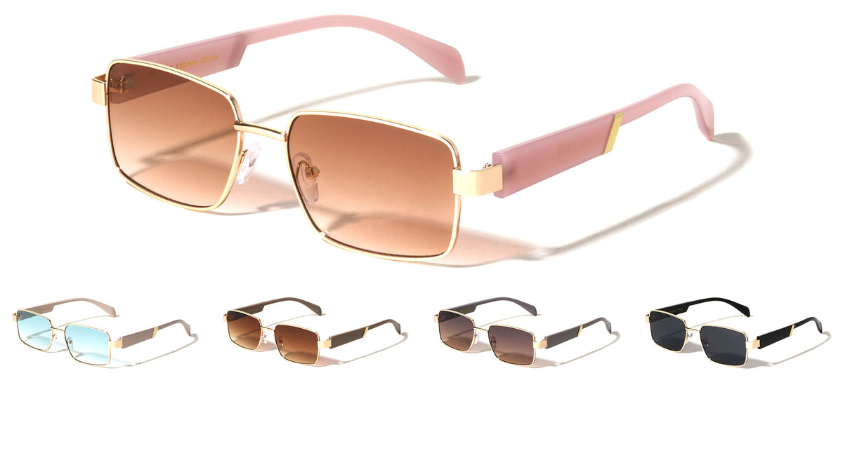 Temple Accent Thin Rim Fashion Rectangle Butterfly Wholesale Sunglasses