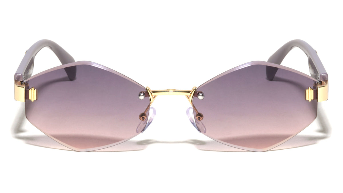 Temple Accent Rimless Diamond Edge Cut  Fashion Geometric Wholesale Sunglasses