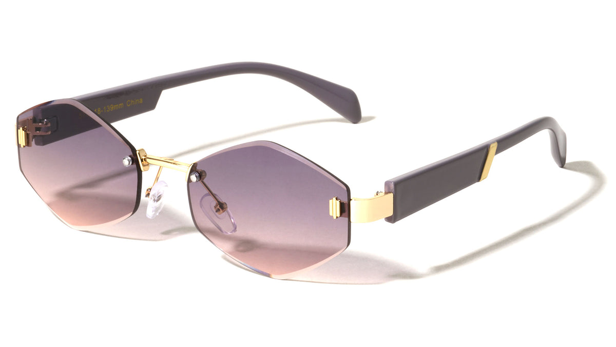 Temple Accent Rimless Diamond Edge Cut  Fashion Geometric Wholesale Sunglasses