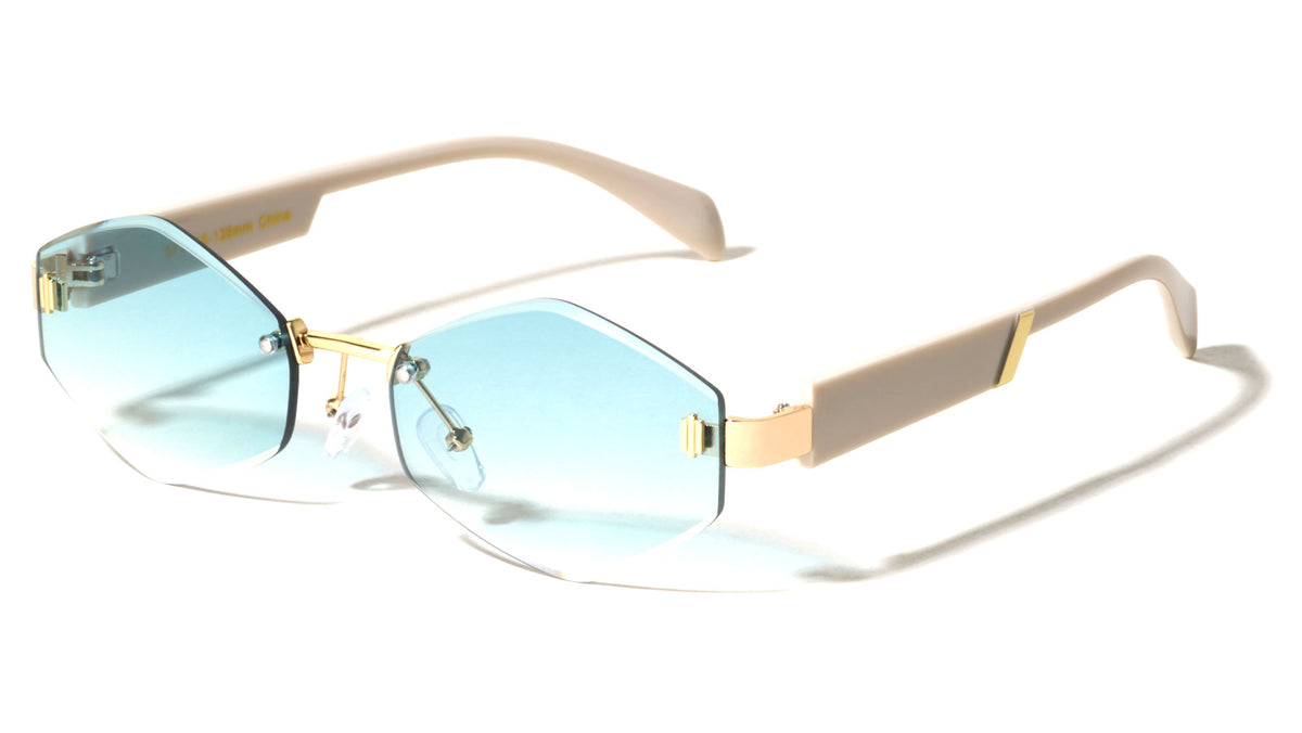 Temple Accent Rimless Diamond Edge Cut  Fashion Geometric Wholesale Sunglasses