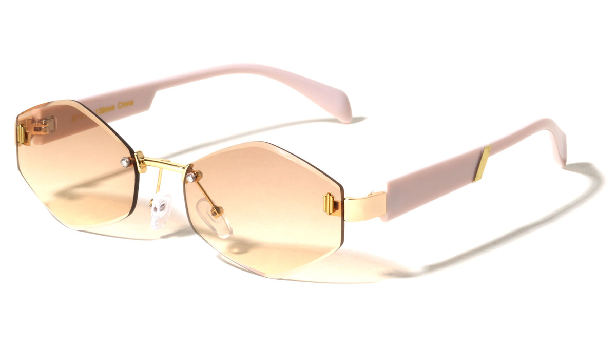Temple Accent Rimless Diamond Edge Cut  Fashion Geometric Wholesale Sunglasses