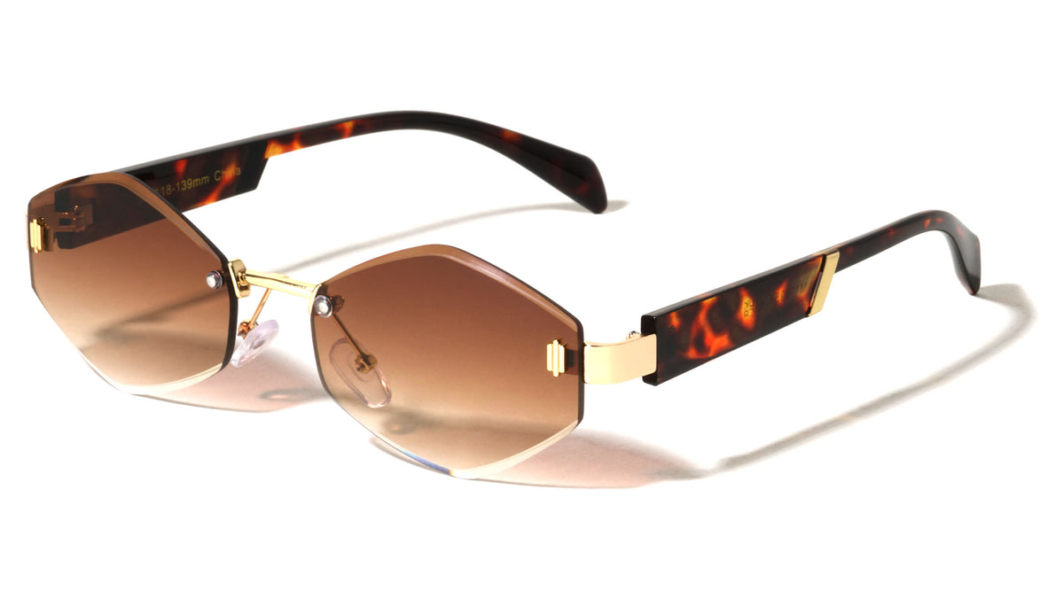 Temple Accent Rimless Diamond Edge Cut  Fashion Geometric Wholesale Sunglasses