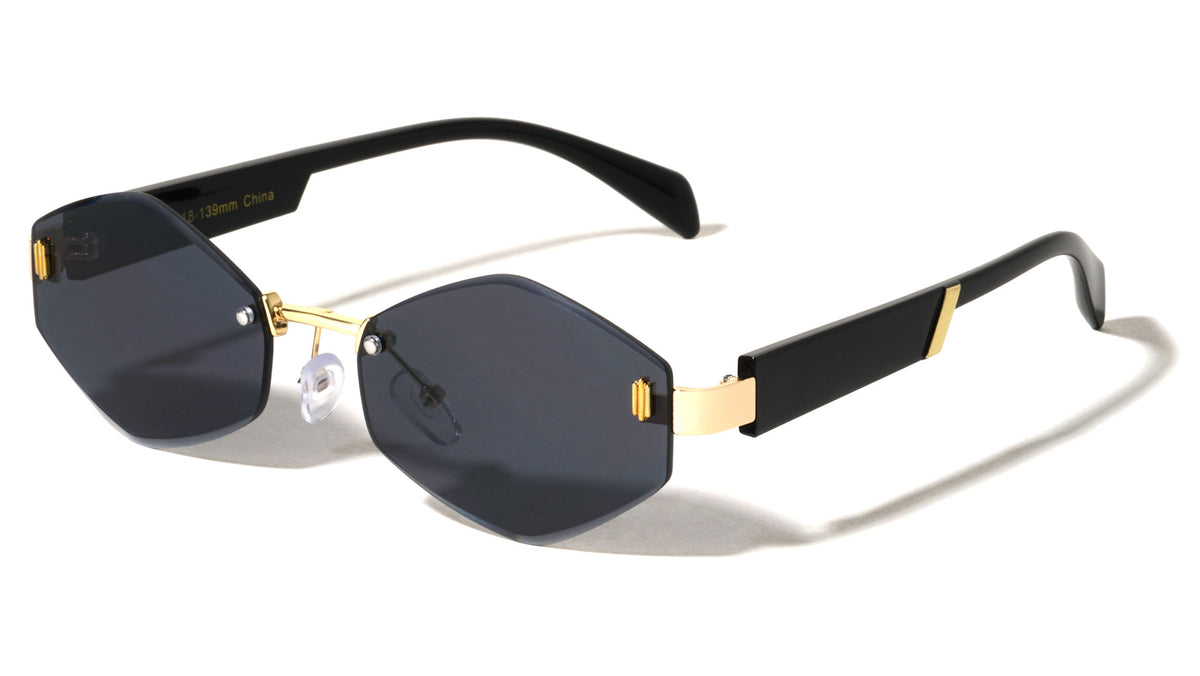 Temple Accent Rimless Diamond Edge Cut  Fashion Geometric Wholesale Sunglasses