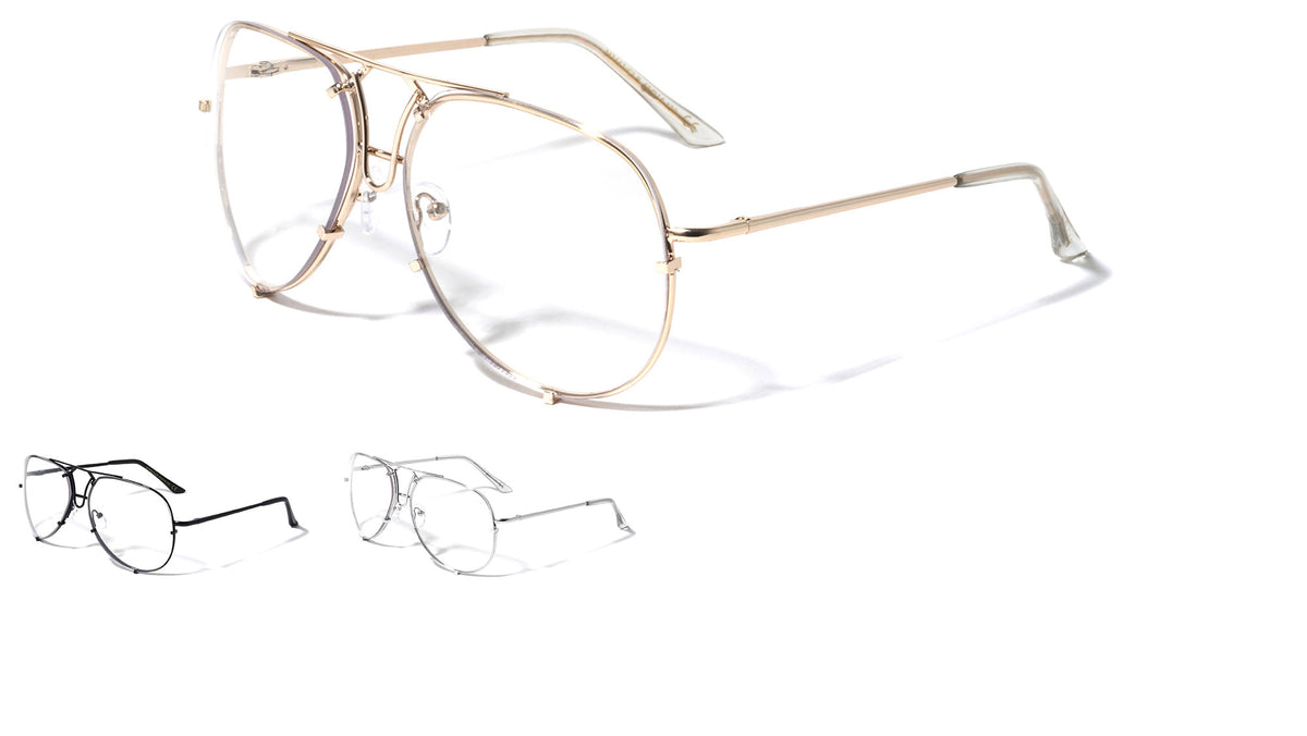 Rimless Spring Hinge Aviators Clear Lens Wholesale Bulk Glasses