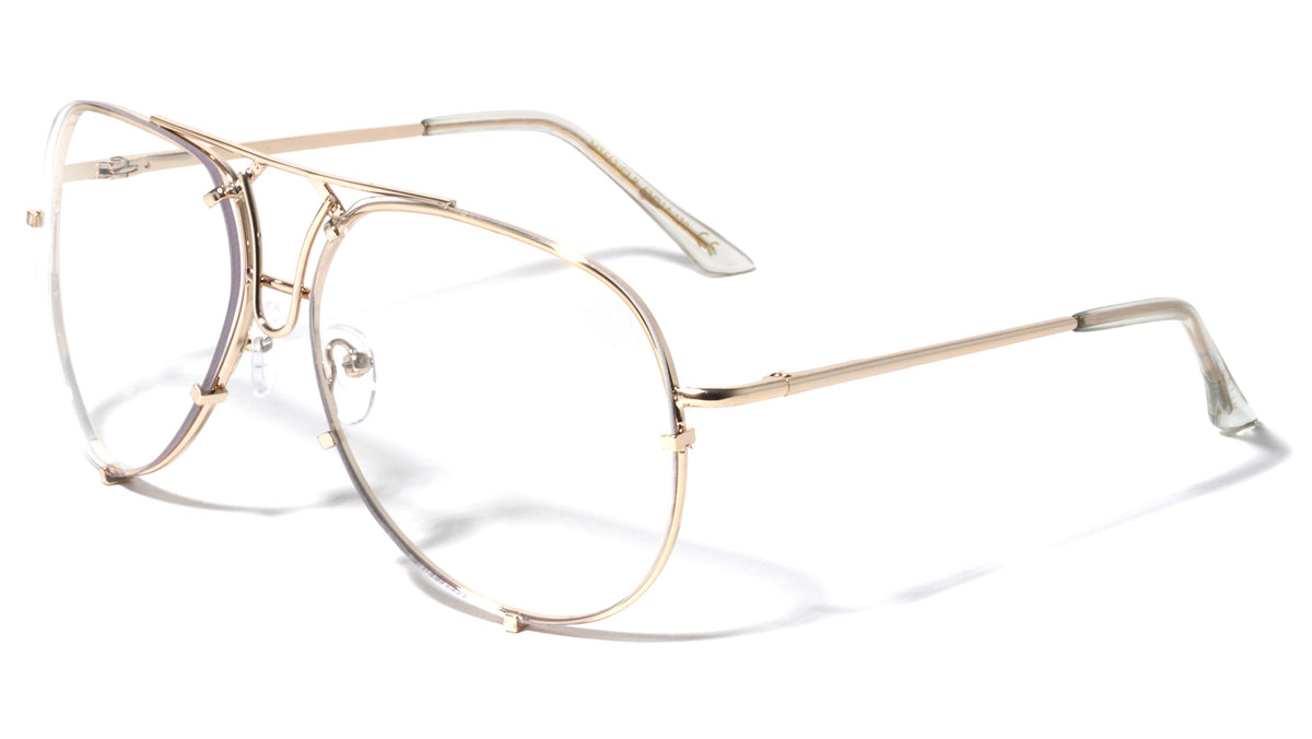 Rimless Spring Hinge Aviators Clear Lens Wholesale Bulk Glasses
