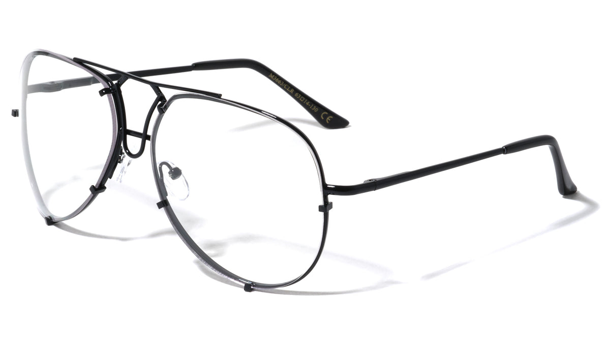 Rimless Spring Hinge Aviators Clear Lens Wholesale Bulk Glasses