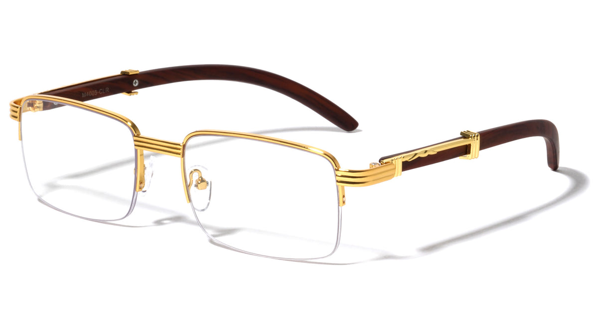 Semi-Rimless Wood Pattern Clear Wholesale Glasses