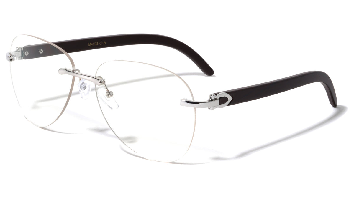 Rimless Butterfly Wood Pattern Wholesale Glasses