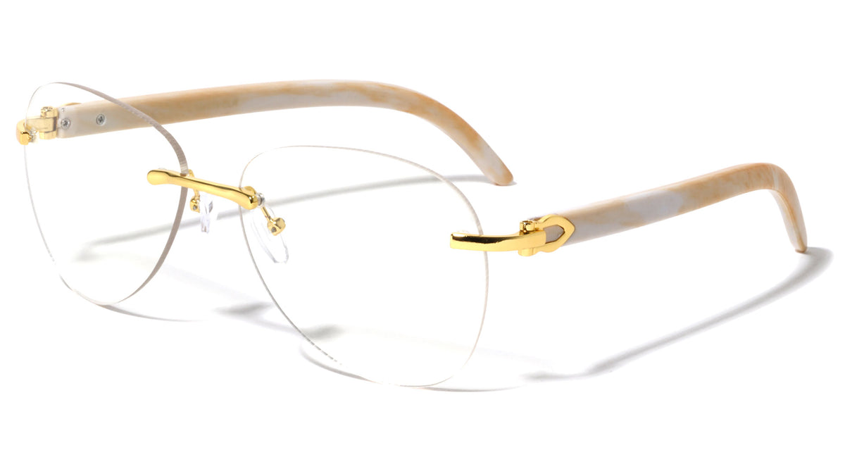 Rimless Butterfly Wood Pattern Wholesale Glasses