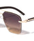 Rimless Diamond Edge Cut Lens Wood Temple Squared Aviators Wholesale Sunglasses