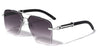 Rimless Diamond Edge Cut Lens Wood Temple Squared Aviators Wholesale Sunglasses
