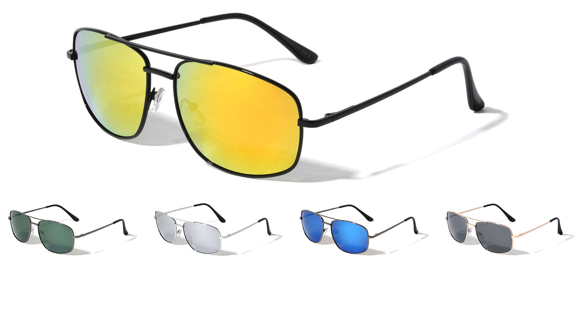 Rectangle Color Mirror Spring Hinge Aviators Bulk Sunglasses
