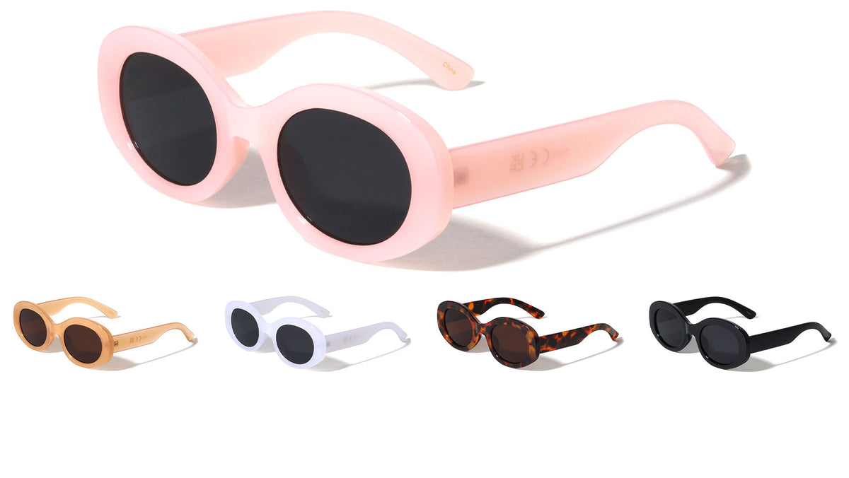 Crystal Color Frame Dark Lens Retro Fashion Oval Wholesale Sunglasses