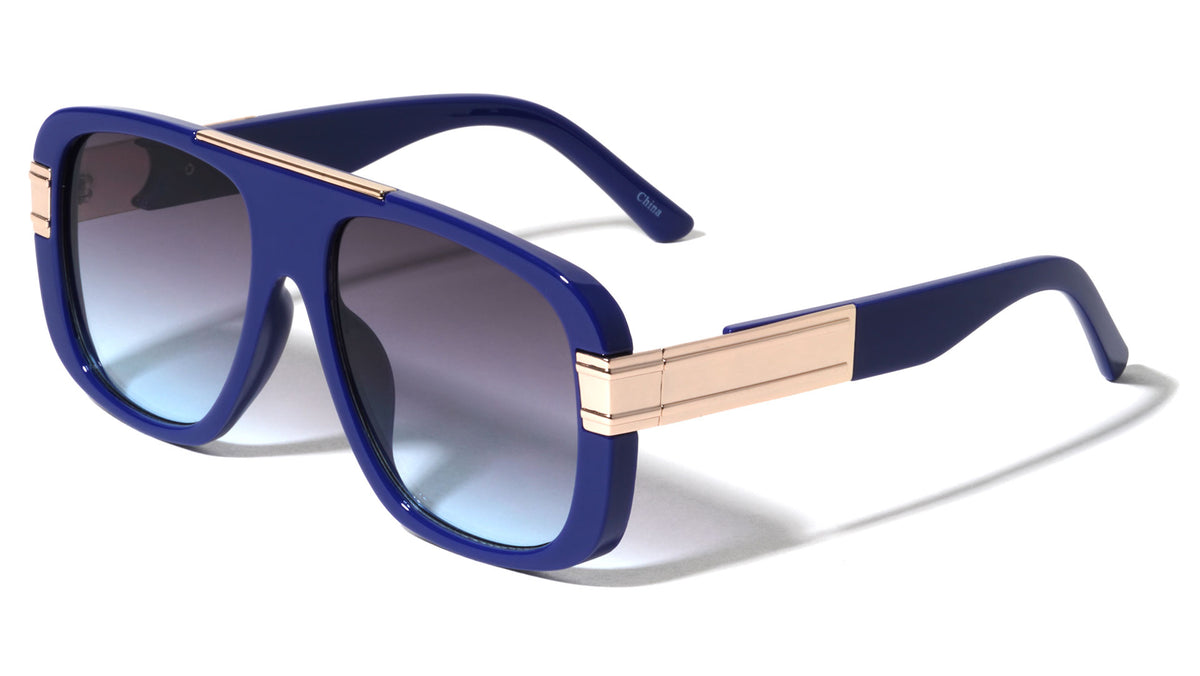 Thick Frame Metal Bar Temple-Hinge Modern Aviators Wholesale Sunglasses