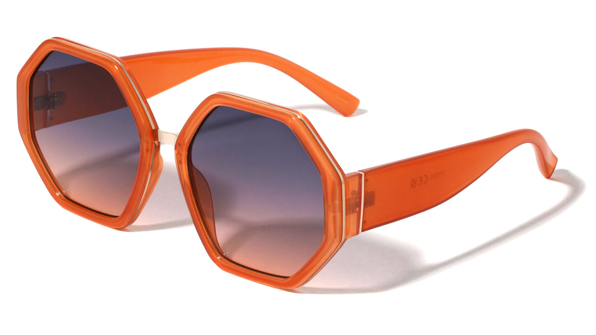 Double Plastic-Metal Rim Oversized Polygon Fashion Geometric Wholesale Sunglasses