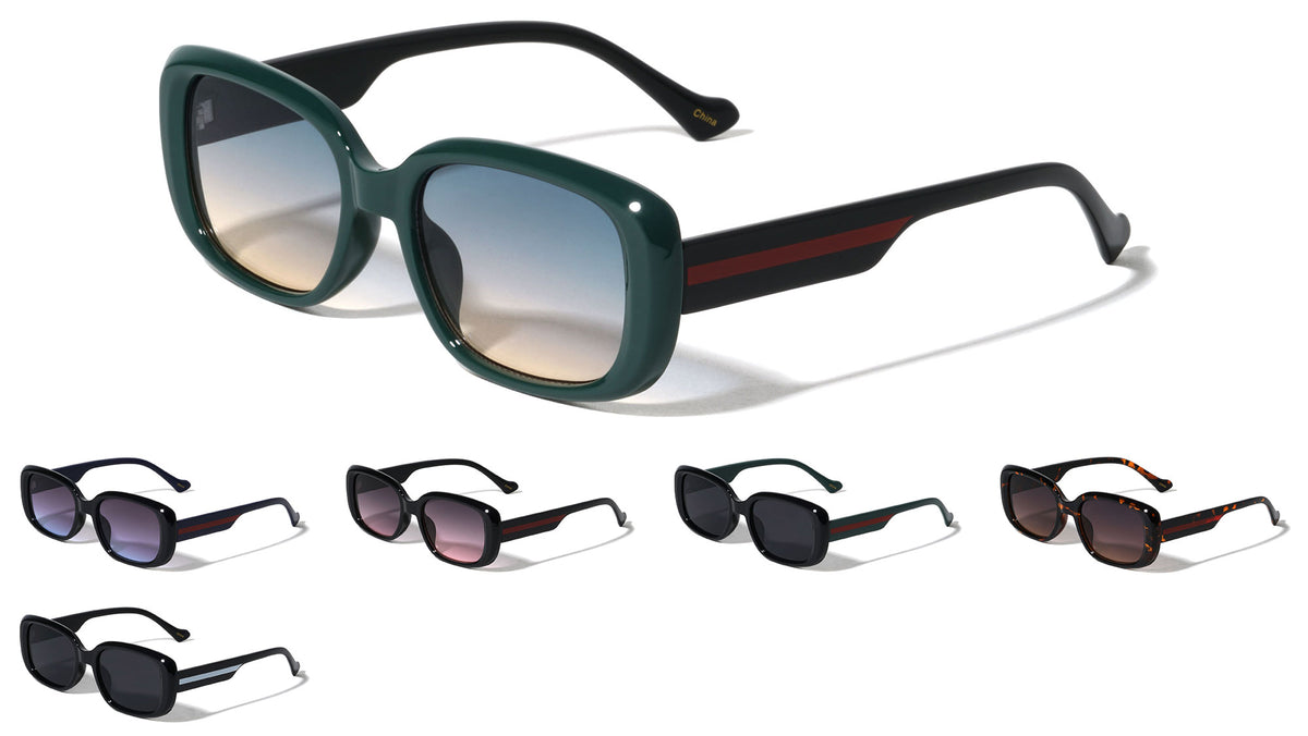 Duo-Tone Color Line Temple Fashion Rectangle Butterfly Wholesale Sunglasses