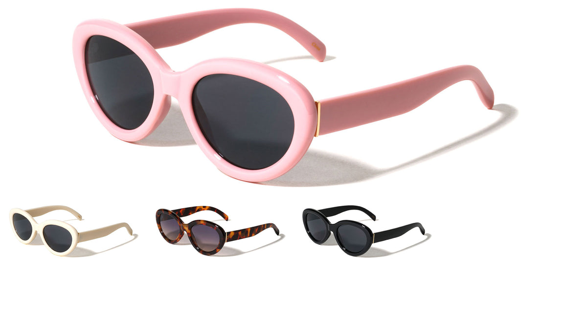 Gold Hinge Bar Accent Retro Fashion Oval Cat Eye Wholesale Sunglasses