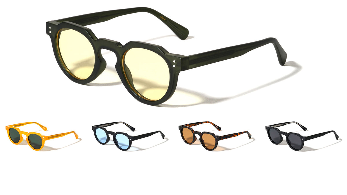 Color Premium Quality Acetate Frame Nickel Wire Round Wholesale Sunglasses (sold by 1/2 dozen per order)