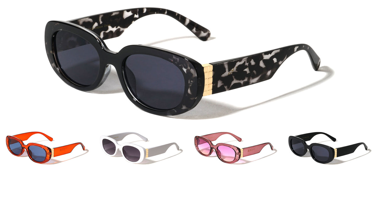 Gold Pattern Hinge Accent Retro Fashion Oval Butterfly Wholesale Sunglasses