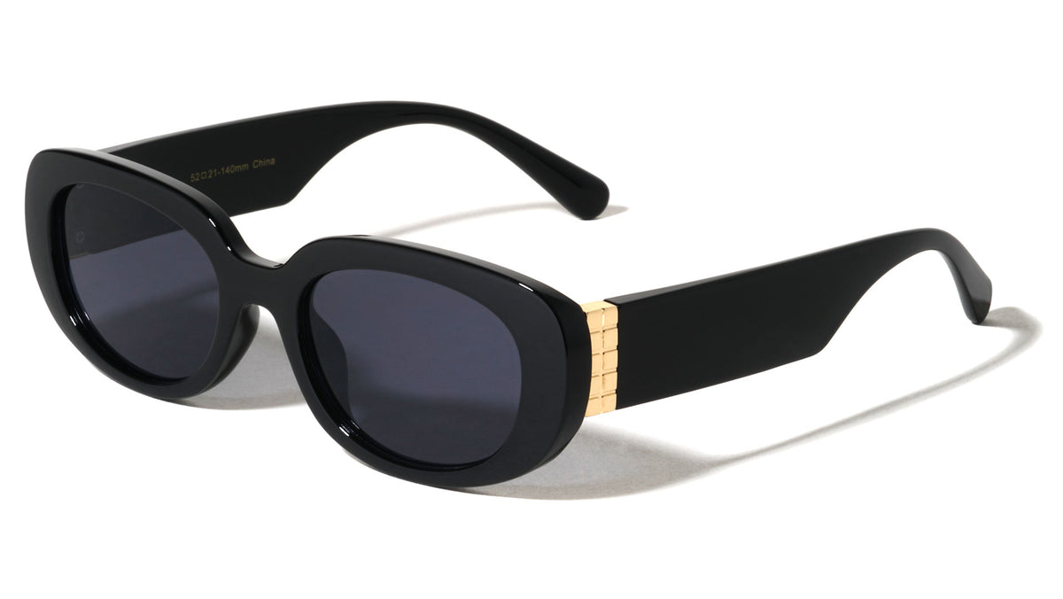 Gold Pattern Hinge Accent Retro Fashion Oval Butterfly Wholesale Sunglasses