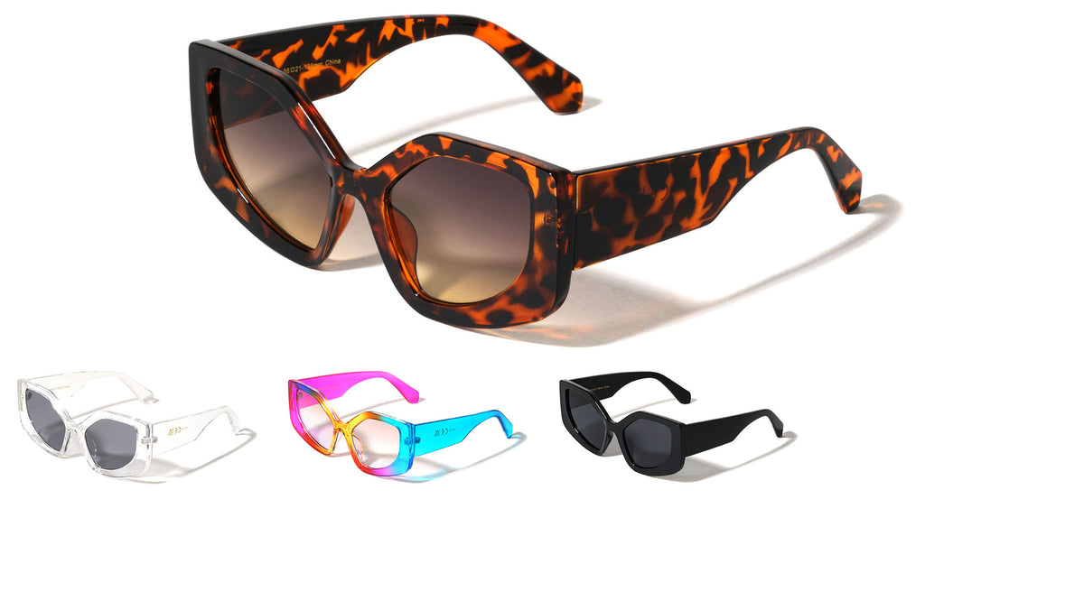 Wide Temple Fashion Geometric Cat Eye Wholesale Sunglasses