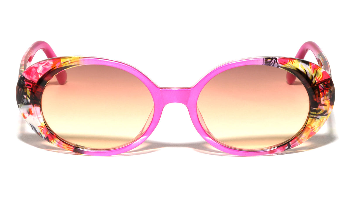 Crystal Color Floral Design Retro Fashion Oval Wholesale Sunglasses