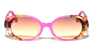 Crystal Color Floral Design Retro Fashion Oval Wholesale Sunglasses