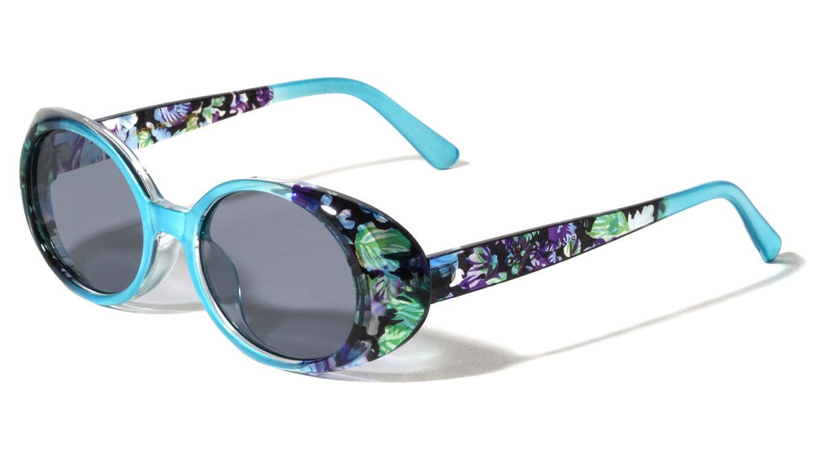 Crystal Color Floral Design Retro Fashion Oval Wholesale Sunglasses