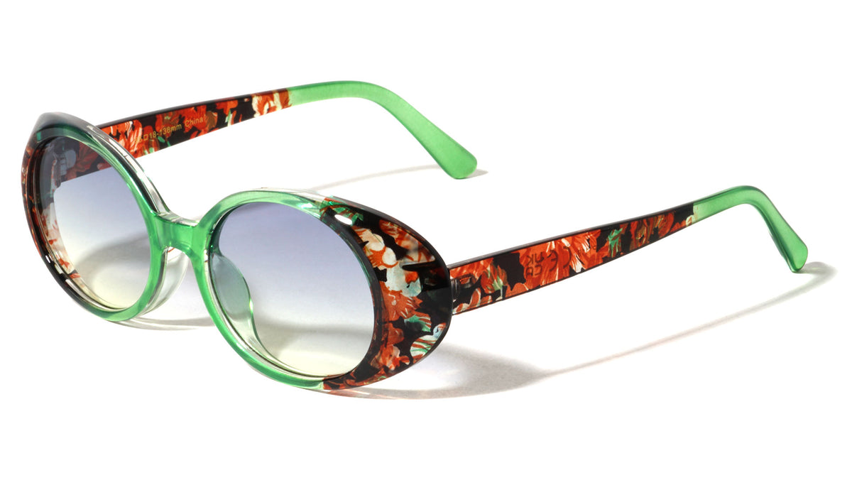 Crystal Color Floral Design Retro Fashion Oval Wholesale Sunglasses