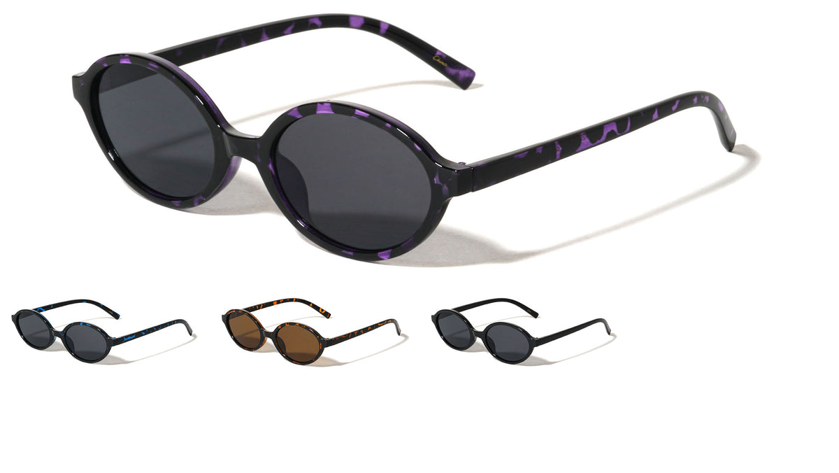 Tortoise Frame Retro Fashion Slim Oval Wholesale Sunglasses