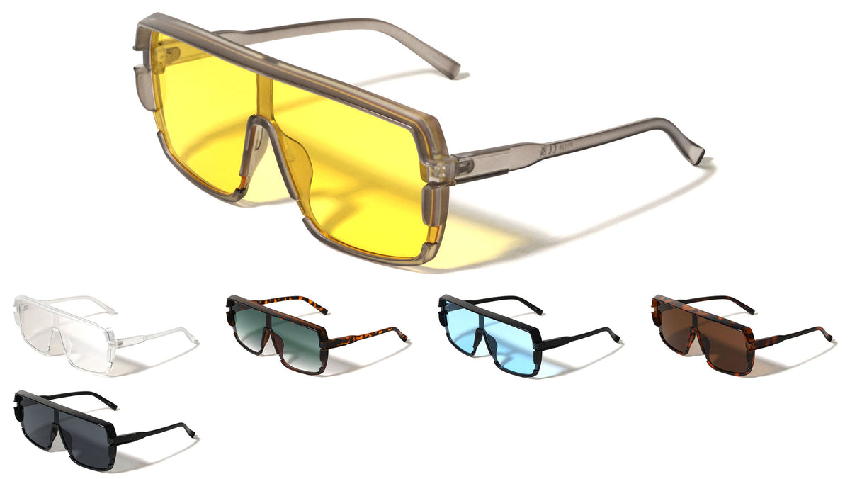 Flat Top Brow Bar One Piece Shield Lens Rectangle Wholesale Sunglasses