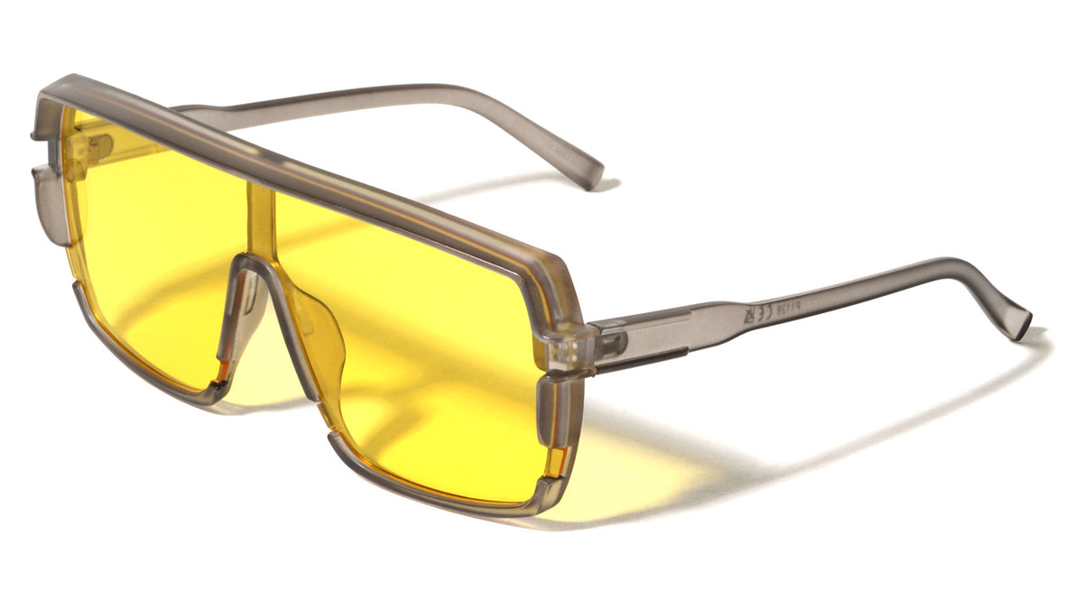 Flat Top Brow Bar One Piece Shield Lens Rectangle Wholesale Sunglasses