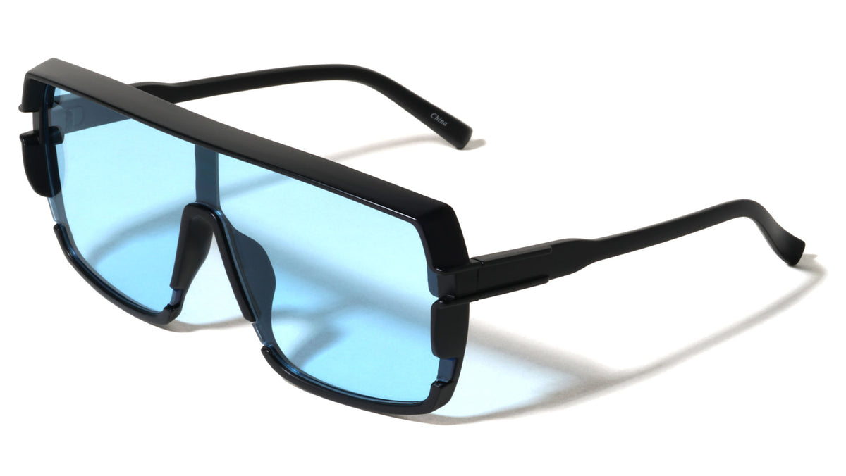 Flat Top Brow Bar One Piece Shield Lens Rectangle Wholesale Sunglasses