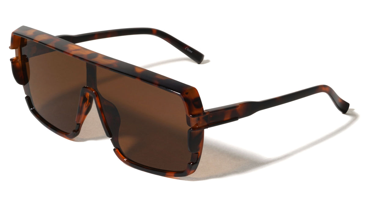 Flat Top Brow Bar One Piece Shield Lens Rectangle Wholesale Sunglasses