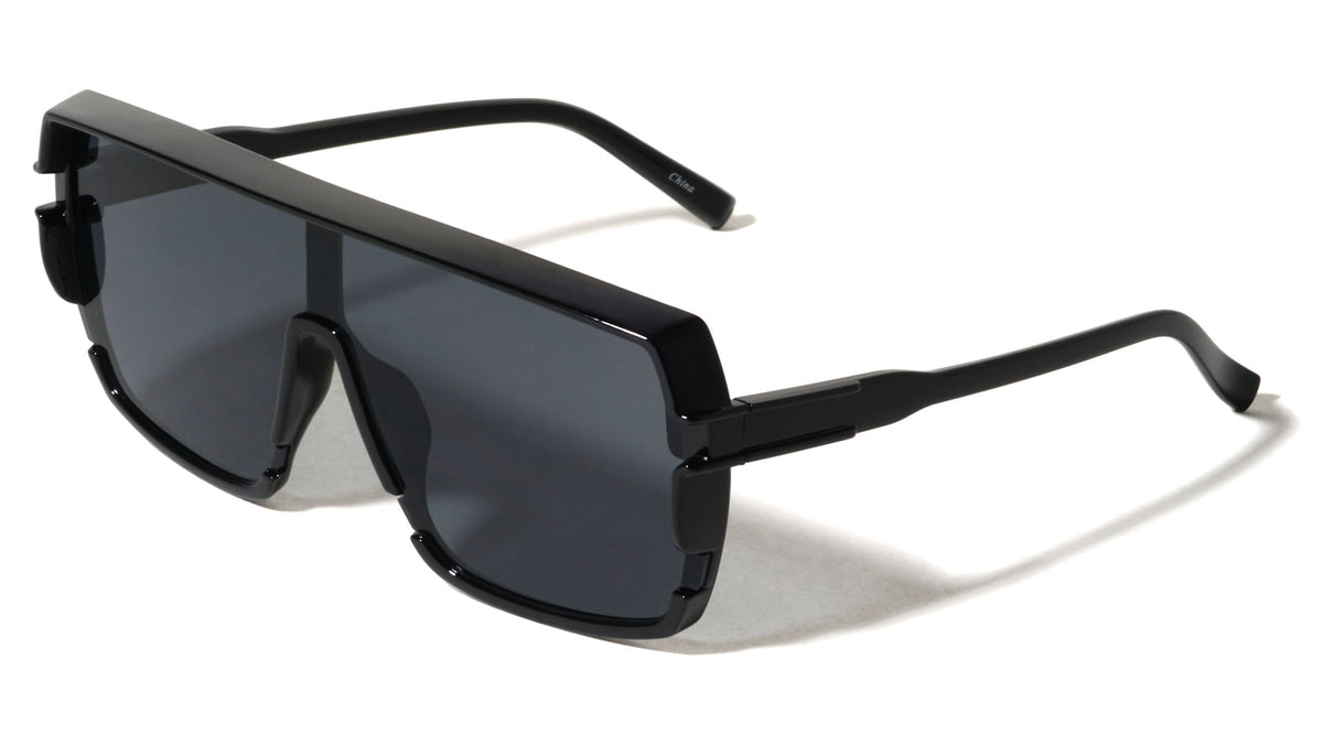 Flat Top Brow Bar One Piece Shield Lens Rectangle Wholesale Sunglasses