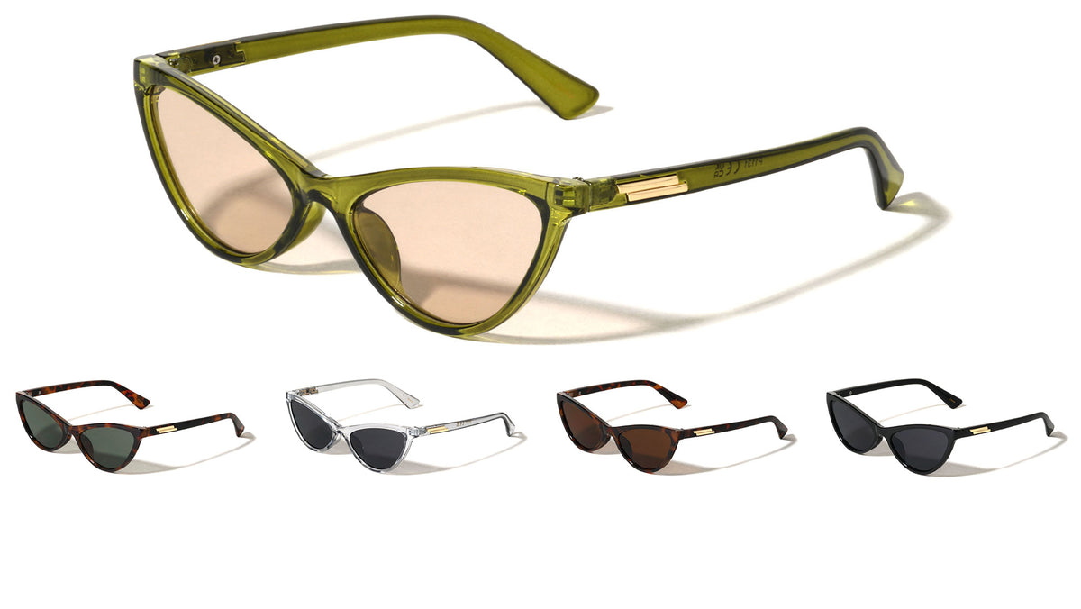 Two Bar Temple Accent Fashion Retro Cat Eye Wholesale Sunglasses