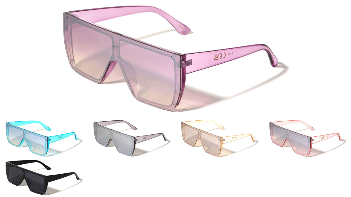 Crystal Color Rimless One Piece Shield Lens Flat Top Rectangle Wholesale Sunglasses