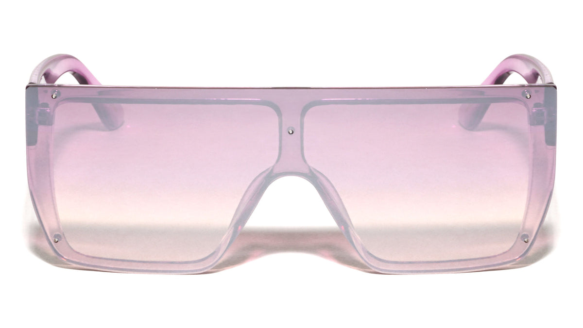 Crystal Color Rimless One Piece Shield Lens Flat Top Rectangle Wholesale Sunglasses