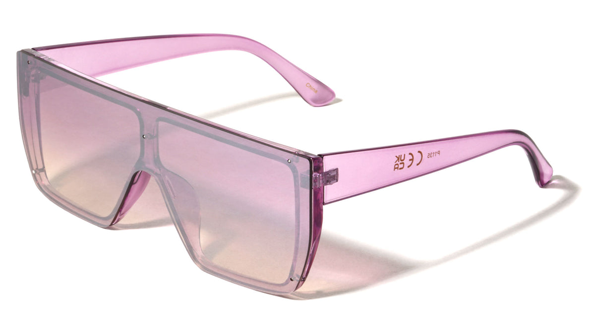 Crystal Color Rimless One Piece Shield Lens Flat Top Rectangle Wholesale Sunglasses