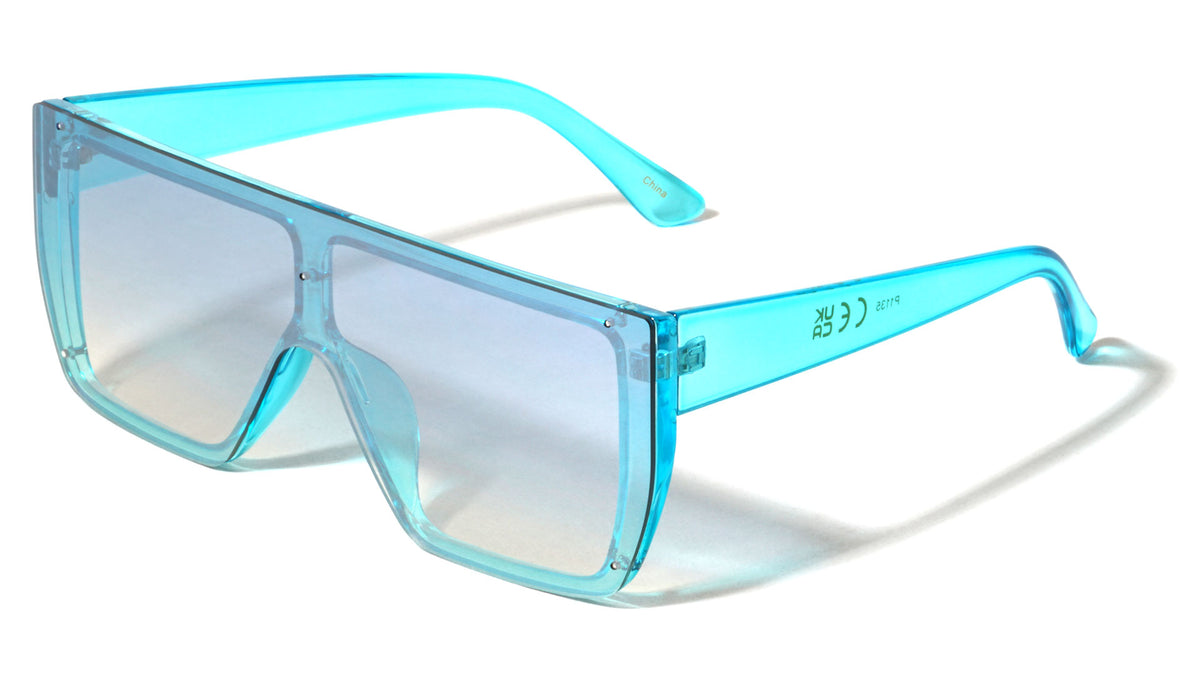 Crystal Color Rimless One Piece Shield Lens Flat Top Rectangle Wholesale Sunglasses