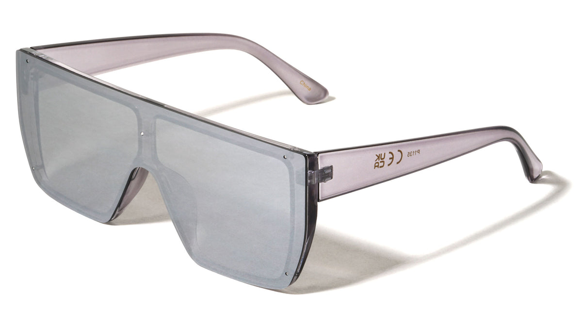 Crystal Color Rimless One Piece Shield Lens Flat Top Rectangle Wholesale Sunglasses